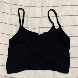 Garage Black Ribbed Twist Front Crop Top